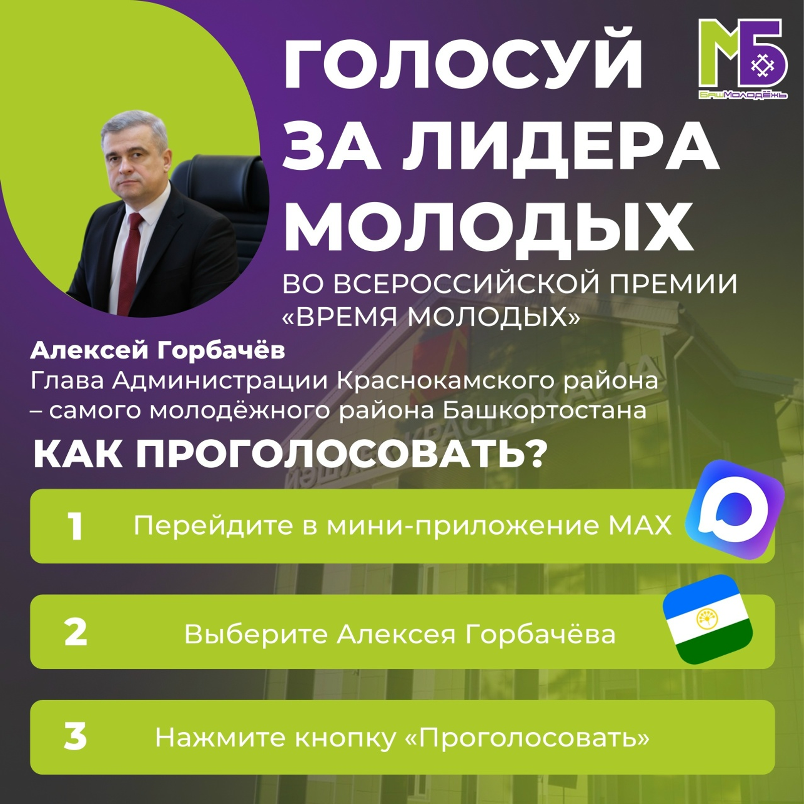 В финале всероссийской премии «Время молодых» - глава Краснокамского района